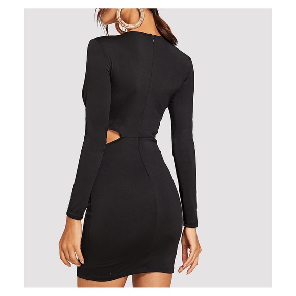 Black Bodycon Front Twist Cocktail Short Dress - Picture 2 of 5